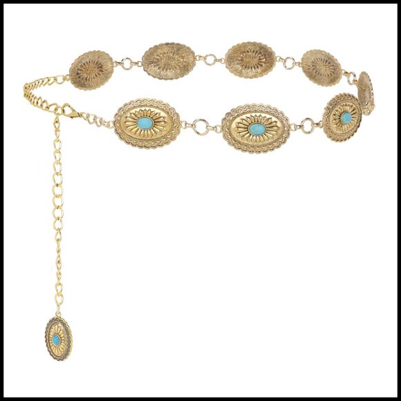 Accessories - Adjustable Metal Concho Belt Boho Western Chain Waist Belt For Dresses Jeans